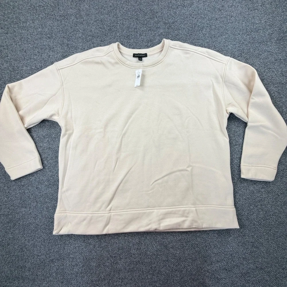 NWT Banana Republic Mens XL Cream‎ Fleece Crewneck Sweatshirt Drop Shoulder